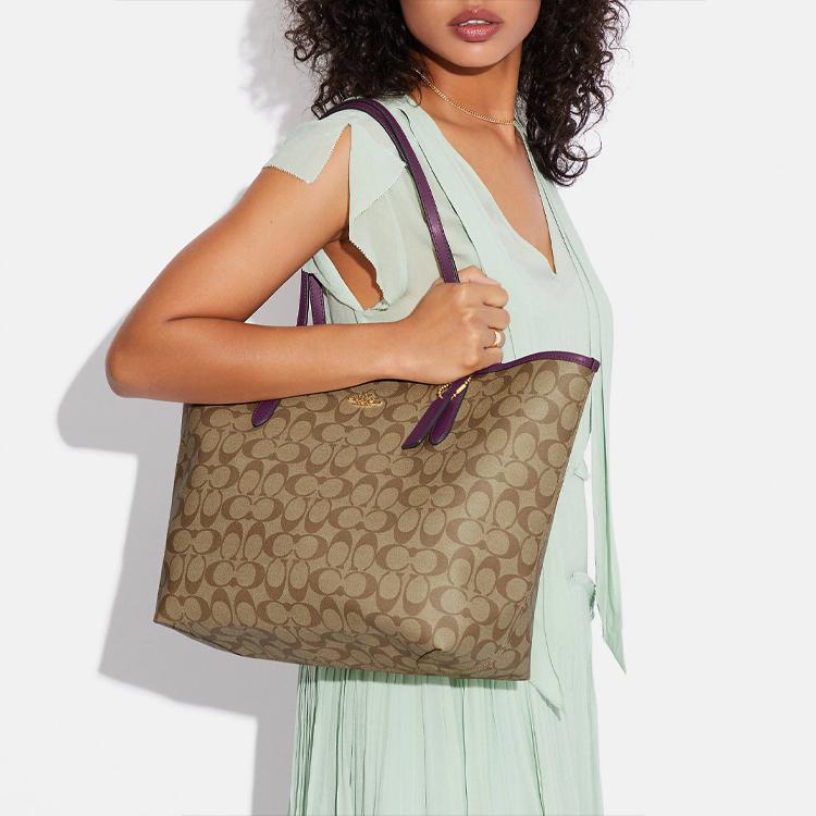 Coach Borsa Tote da Donna City 33 Classica con Stampa Monogramma Chiusura a Bottone automatico Khaki 5696-IMUSA