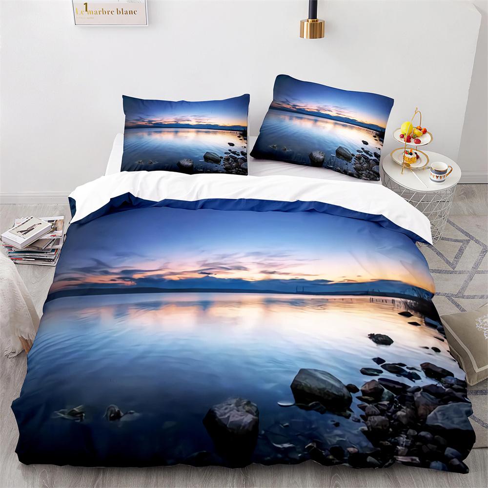 Beach Ocean Duvet Cover Set Sunset Hawaiian Waves Comforter Cover Tropical Island and Sea Beach Nature Polyester Bedding Set