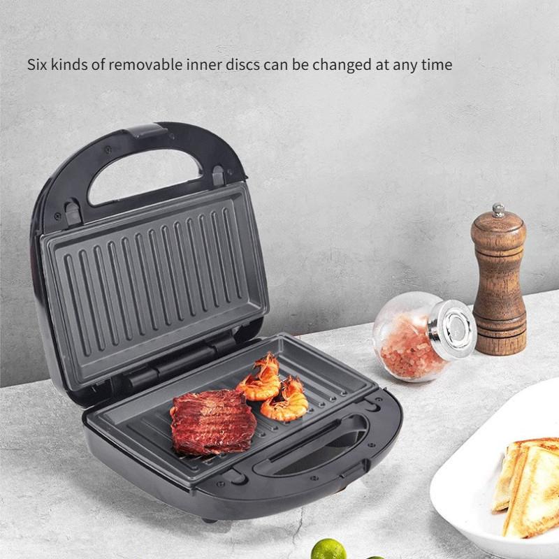 6-in-1 750W High Power Sandwich Machine Kitchen Double-Sided Baking Waffle Maker Multifunctional Breakfast Machine