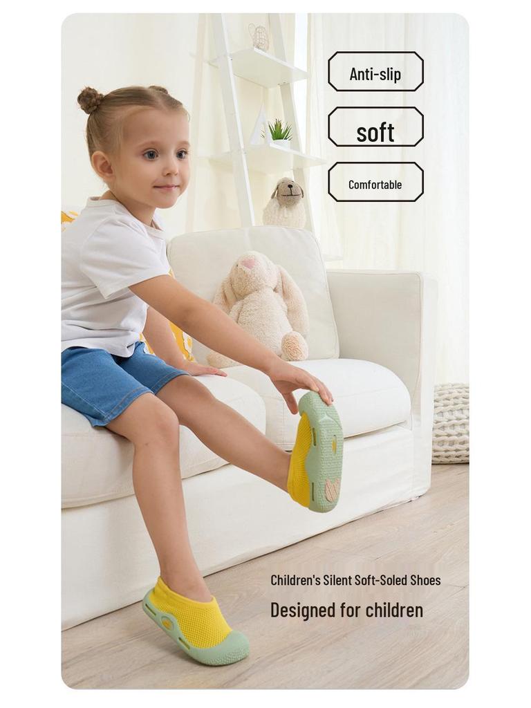 Golden Shark Kids' Wide Fit Non-slip Indoor Shoes - Silent, Breathable Soft Sole for Kindergarten and Early Education.