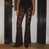 Women 's Gothic Flare Pants Sheer Lace Leggings High Waist Bell-Bottoms Trousers Streetwear