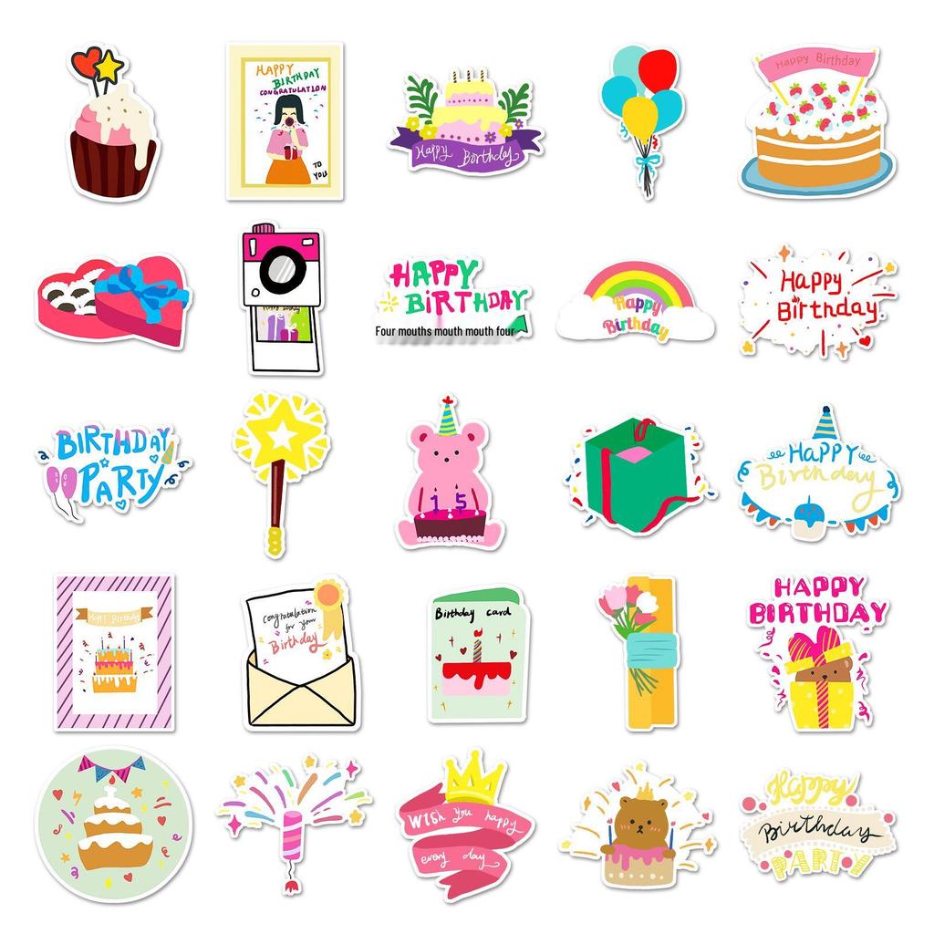 50 Cute Cartoon Birthday Stickers for Cake and Milk Tea Cup Decoration