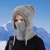 2in1 Winter Warm Ear Flap Scarf Hat Women Knit Hooded Balaclava Hat with Plush Liner Outdoor Activity Pullover Skull Hat