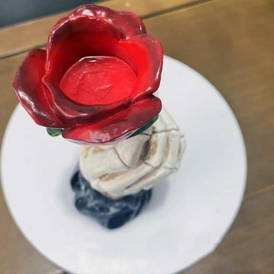 Holding Rose Skeleton Hand Candle Holder Halloween Votive Tealight Candle Stand Candlestick Decoration Table Centerpiece Ornament