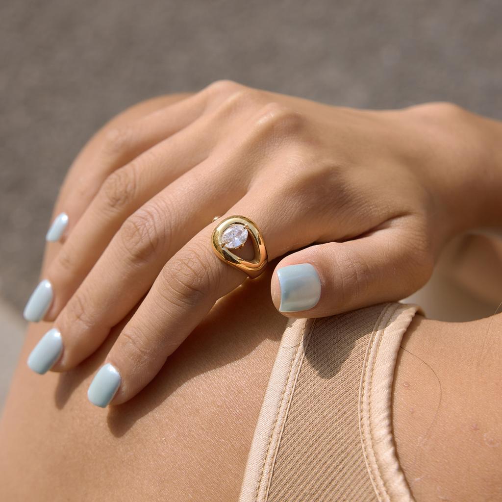 Youthway Oval Zircon Hollow Water Drop Open Rings For Women Delicate 18K Gold PVD Plated Stainless Steel Rings Fashion Jewelry