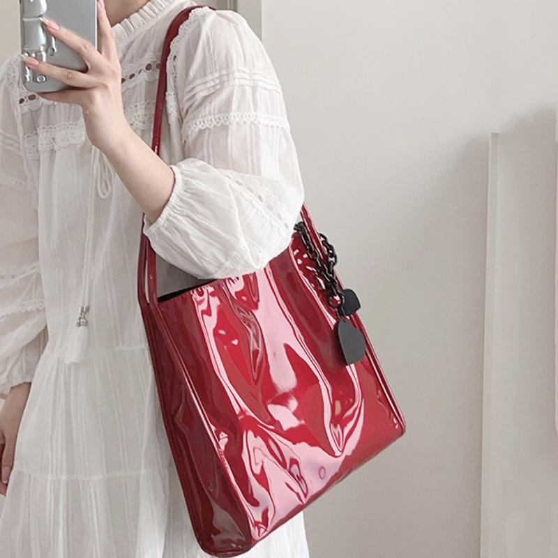 Fashion Patent Leather Women Shoulder Bags Vintage Female Casual Tote Handbags Large Capacity Ladies Shopping Bag
