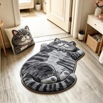 2D Home Decor Carpet Anti-fouling Cartoon Carpet Soft Cat-Shaped Area Rug  Bedrooms