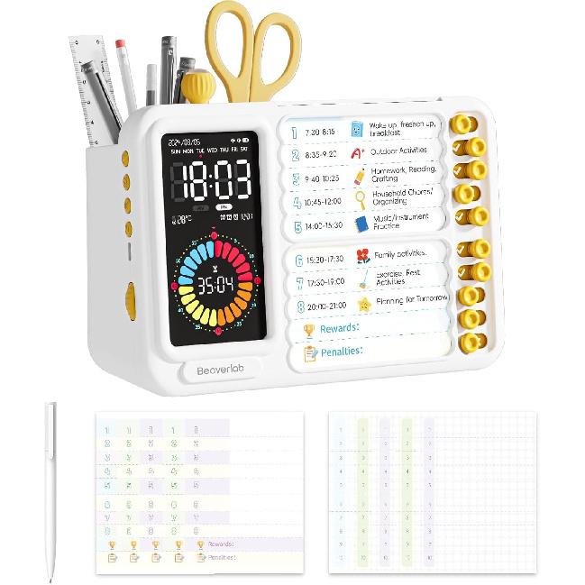 Visual Timer for Kids Adults, ADHD Timer with Planning Board for Schedules, Task Timer Toddler Visual Timer Silent Time Timer for Home Classroom