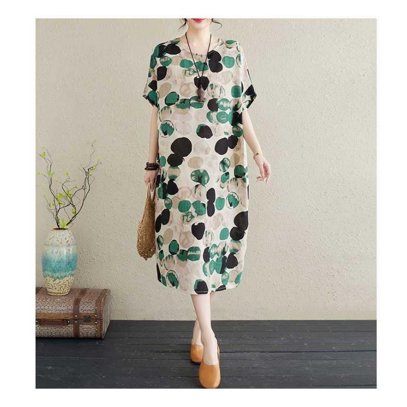 Summer New Retro Polka Dot Big Size Loose Casual Dress Women