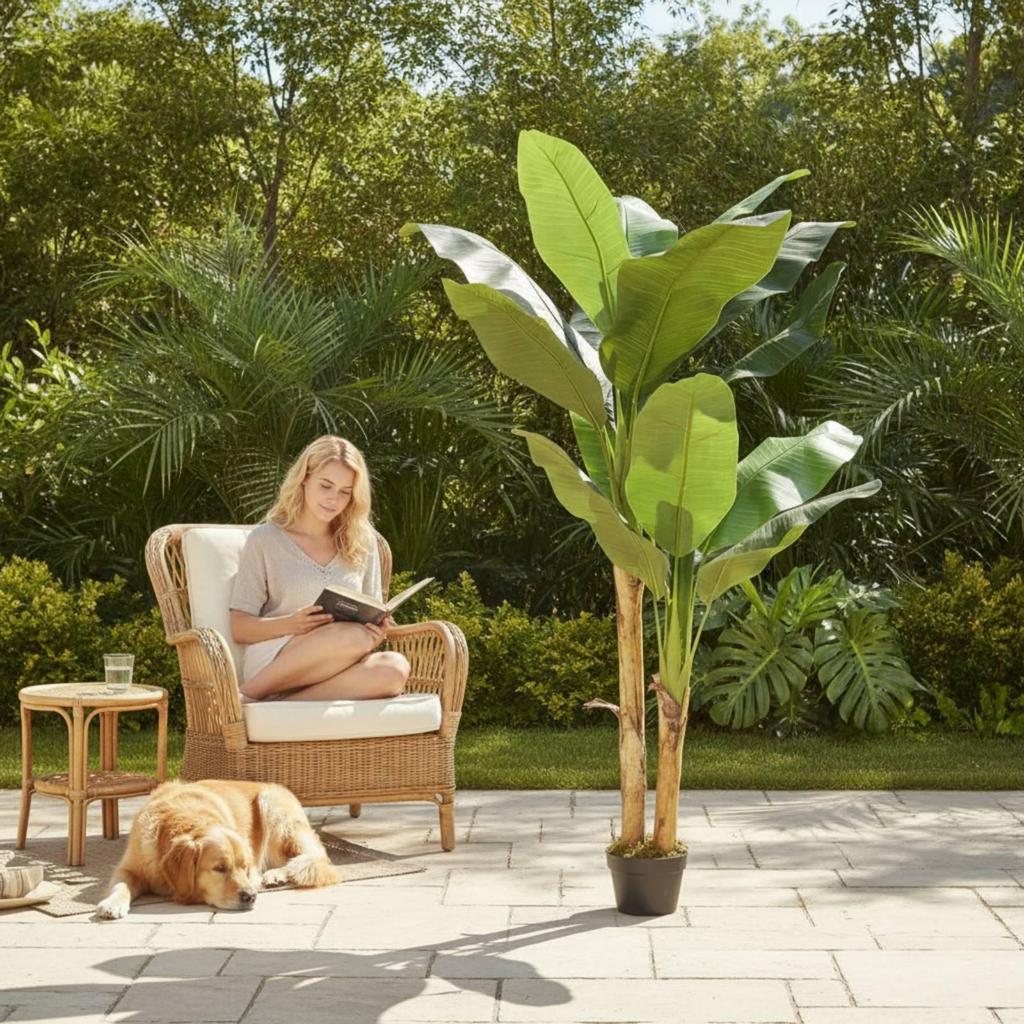 Fake Banana Tree with Pot Indoor Faux RealTouch Potted Plant for Living Room,