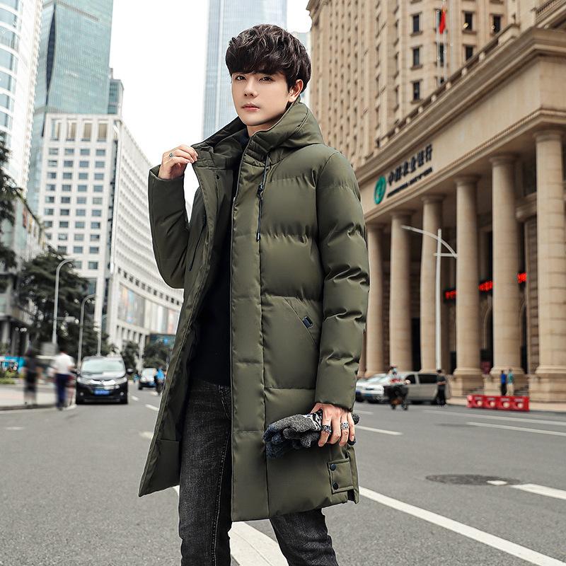 Men's Cotton-padded Jacket Medium and Long Down Cotton-padded Jacket Warm and Thickened Hooded Large-size Cotton-padded Jacket