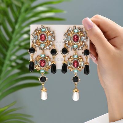 Vintage Rhinestone Simulated Pearl Bride Wedding Party Jewelry Tassel Dangle Earrings for Women
