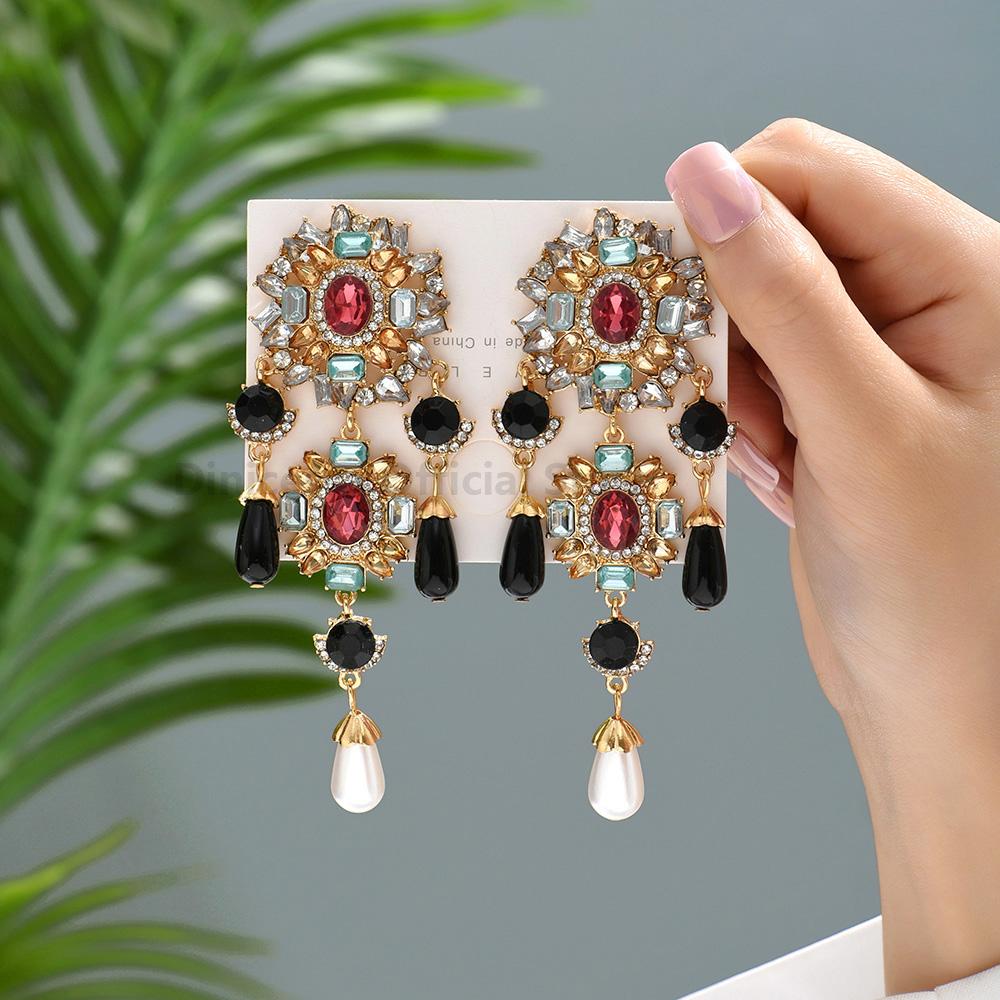 Vintage Rhinestone Simulated Pearl Bride Wedding Party Jewelry Tassel Dangle Earrings for Women