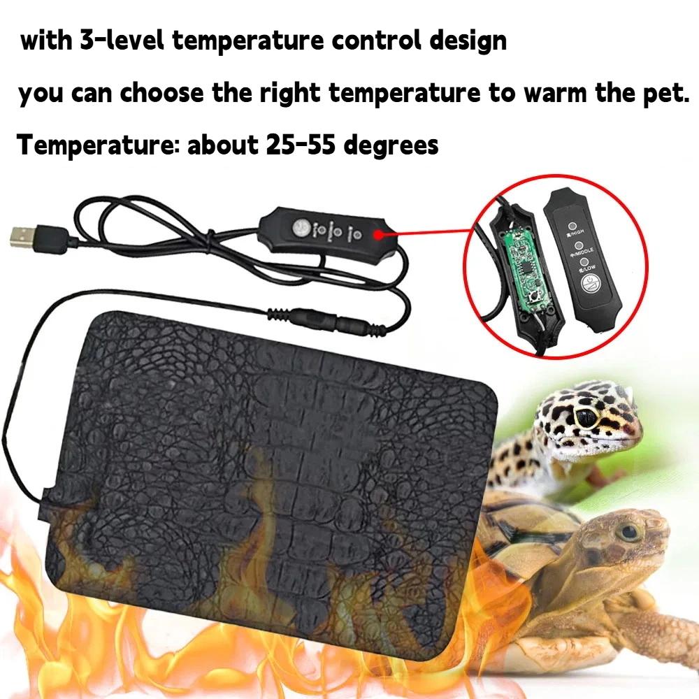USB Pet Heating Pad Terrarium Reptile Heat Mat Waterproof 3 Gear Electric Blanket Heater Adjustable Portable Reptile Heating Pad