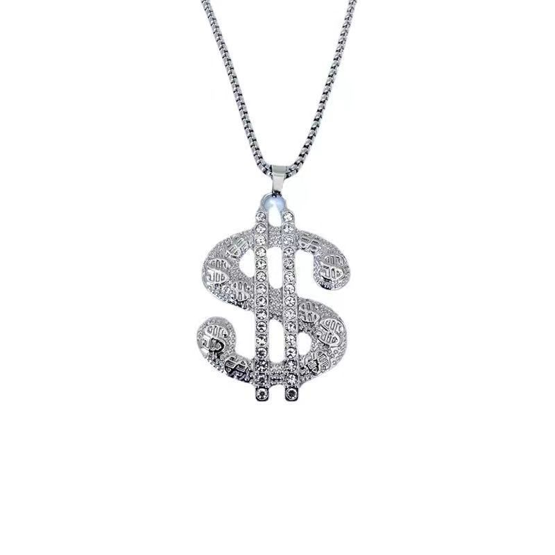 

New Dollar Sign Necklace Gold Silver Plated Chain Pendant Hip Hop Dollars Neck Chain for Domineering Men