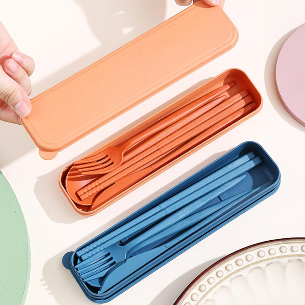 4Pcs/Set Non-slip Tableware Set Good Grip Durable BPA Free Spoon Fork Cutter Chopsticks Cutlery Set