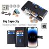 For iPhone 14 Pro Max PU Leather Stand Case Zipper Pocket Phone Cover with Wrist Strap and Shoulder Strap