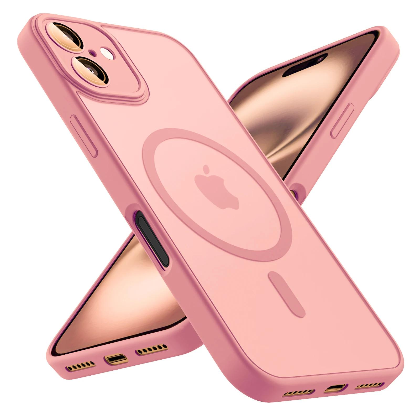 

Розкішний матовий чохол для телефону для iPhone 17 16 15 14 13 12 11 Pro Max Plus 17 Air 16e Для Magsafe Матовий прозорий магнітний чохол iPhone 16e рожевий