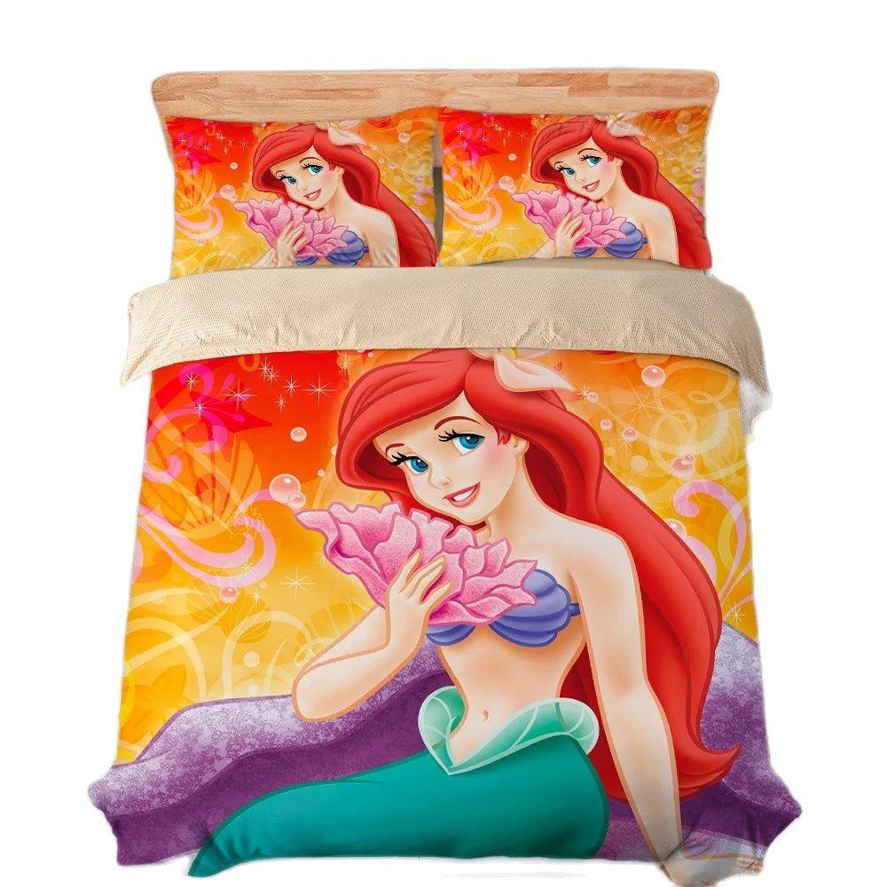 Arielle Bettwäsche Set Cartoon 3D Gedruckt Prinzessin Ariel Bettbezug Kissenbezüge Bettdeckenbezug