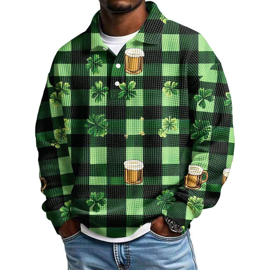 Pánská ležérní košile s krátkým rukávem, ležérní, na Svátek svatého Patrika, letní, jarní, s límcem, na knoflíky