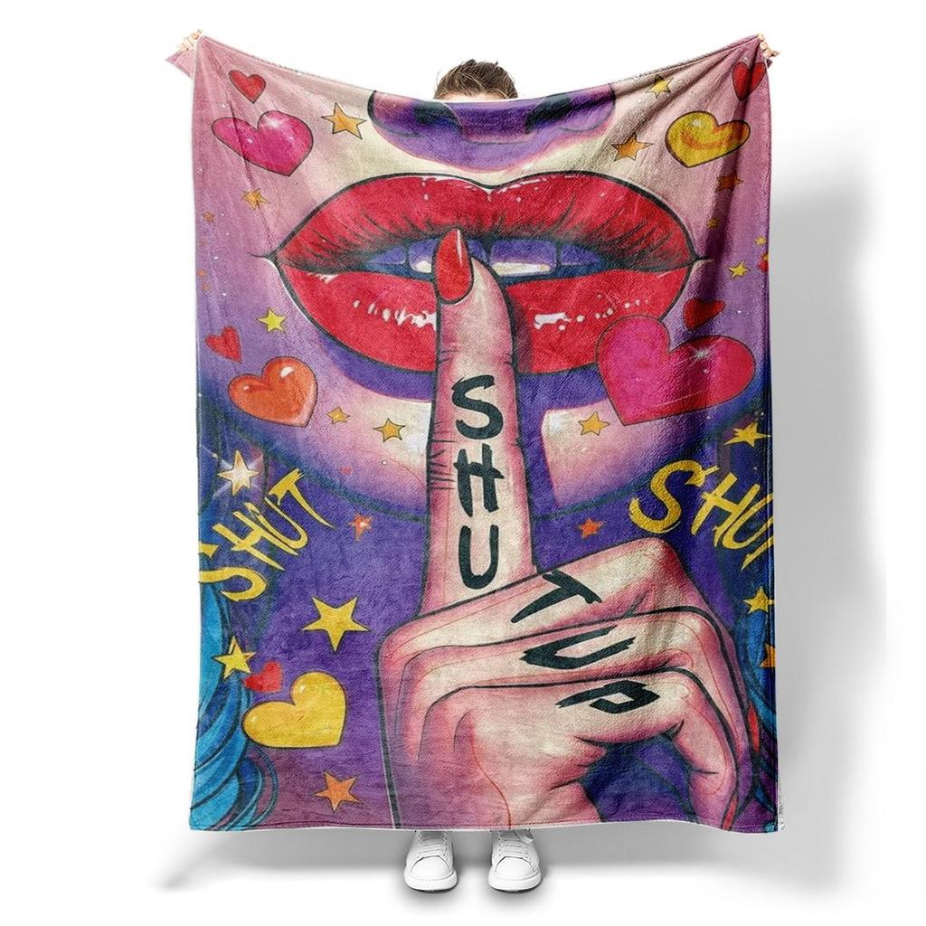 Bold Lip Art Flannel Throw Blanket – Vibrant Pop Design, Soft Cozy Fleece for Home, Office, Sofa & Car – All-Season Trendy Gift