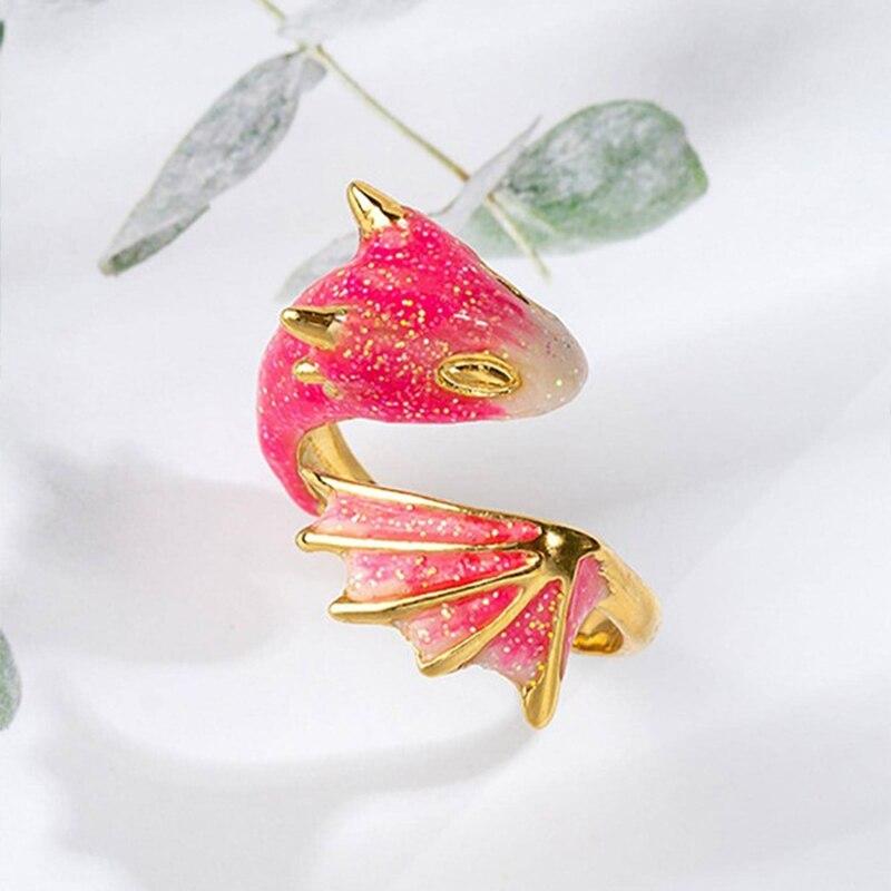 Anéis de Casal Dragão Rosa Azul Fofos e Fashion Masculinos e Femininos Médio Pode Auto-Regular Anéis de Dragão