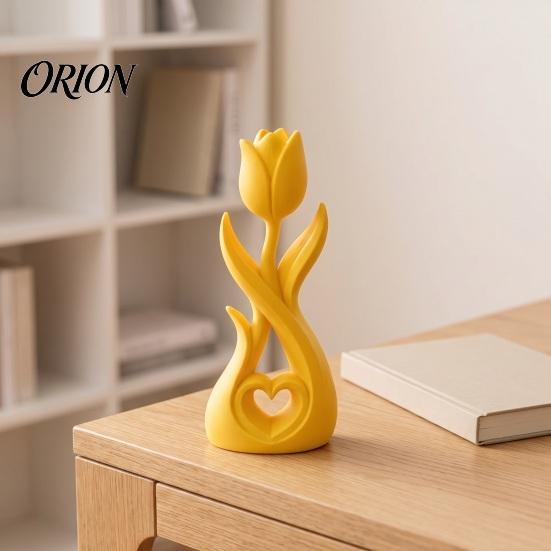 Stylish Entrance Hall Decor 3D Printed Tulip Flower Figurine with Hollow Heart Decor, Modern Desktop Decorative Figurines Ornament, Sculpture