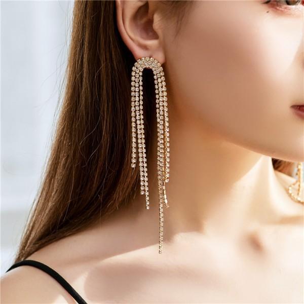 High Quality Light Luxury Full Diamond Exaggerated Chain Fringed Earrings Femininity Love Rhinestone Earrings Internet Celebrity Earrings Wholesale
