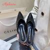 Aphixta High Heels Elegant Women Slides Pointed Toe Shallow Summer Dress Slides Sexy Pleated Design Patent Leather Slipper Shoe