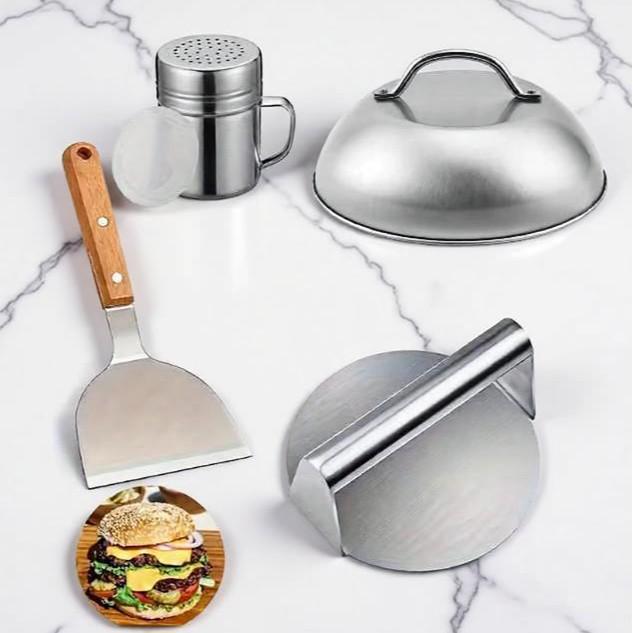 Cast Iron BBQ Steak Press & Pot Lid - Kitchen & Outdoor Grill Tool Set