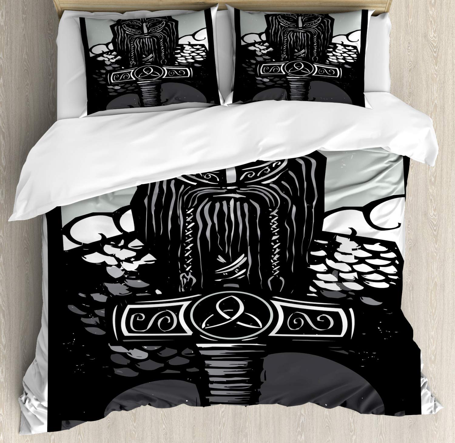

Viking Vintage King Quen Soft Duvet Cover Norse Myth Beding Set Medieval Folklore Totem Comfortable Quilt Cover Grey Polyester Warm Comforter Cover 120*200cm Single