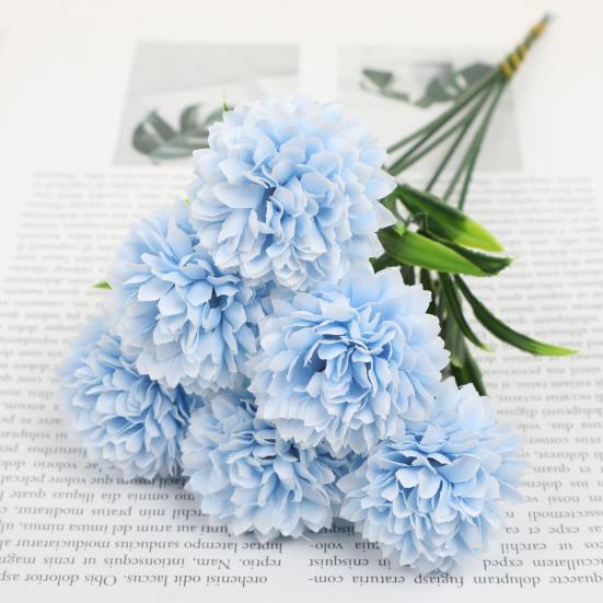 6 Pcs Artificial Hydrangea Flower Faux Chrysanthemum Ball Flower Fake Long Stem Hydrangea Bridal Bouquet for Home Office Wedding Decor