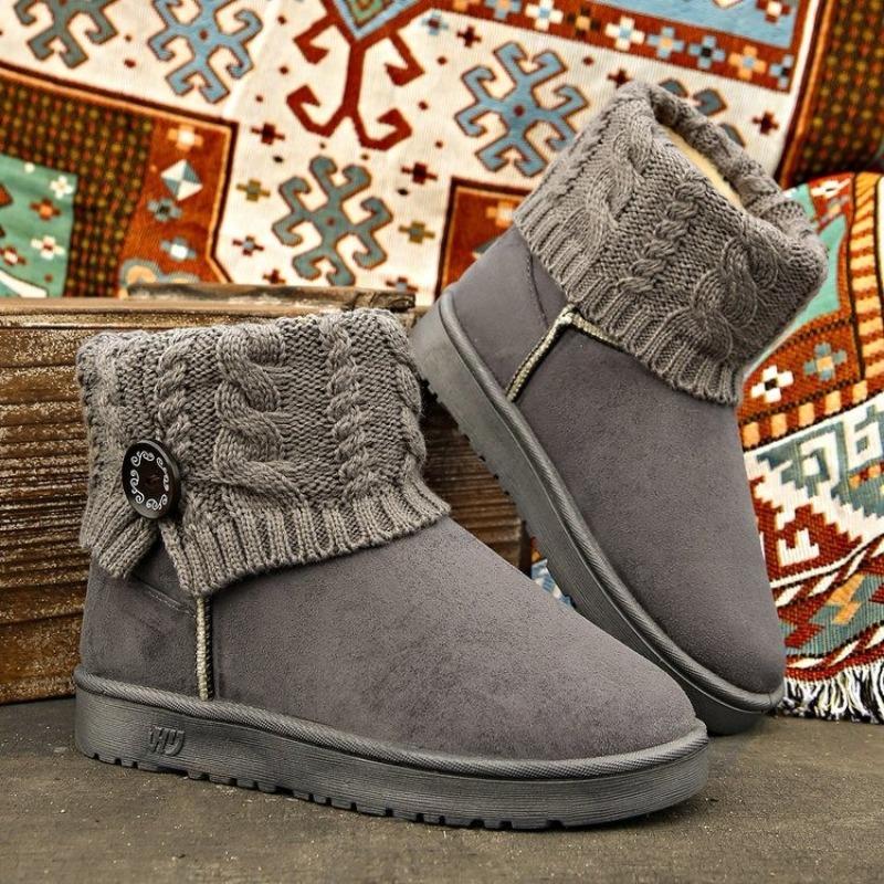 Fashion Women's Fashion Flat Snow Boots Winter New Round Head Sleeve Wool Tube Soft Sole Anti-slip Wear-resistant Short Boots