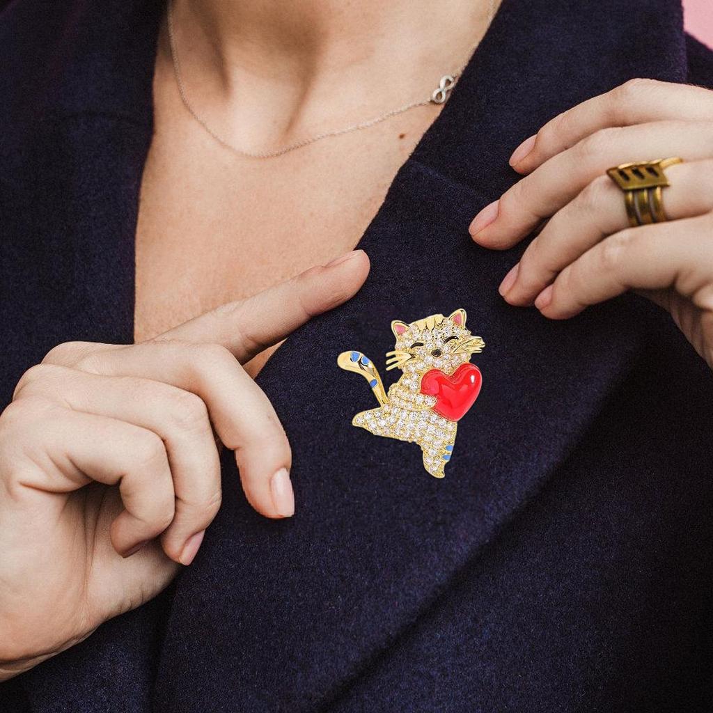Cats Shaped Brooch Featuring Heart Detail Sturdy Alloy Craftsmanship Stylish Wearable Jewelry Pieces