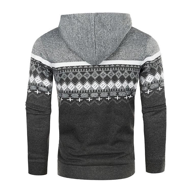 Men's Ethnic Style Hooded Knit Cardigan: Casual, Loose, Slim-Fit, Thin Fleece Sweater with Printed Design