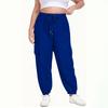Women's Plus-Size Fashion Loose-Fit -Color Multi-Pocket Casual Drawstring Work Pants