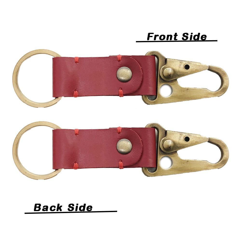 RSINC Full Grain Handmade Leather Keychain | Metal Fittings | Brass Finish Red B0DSW8KJ6X
