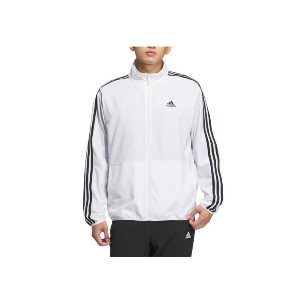 Adidas Solid Color Logo Stripe Loose Zip Jacket Men Outerwear White IA9376
