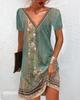 2025 Women's Ethnic Print V-Neck Short-Sleeve Dress - Spring/Summer Collection