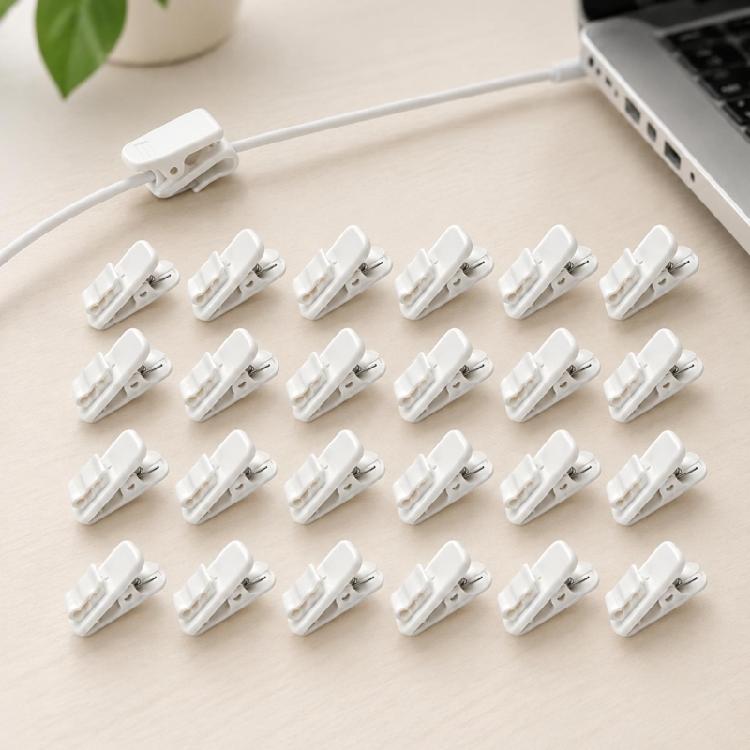 Spring Grip Thin Cord Fasteners with Separate Routing Guides for Earphone Cable Management Across Several Locations