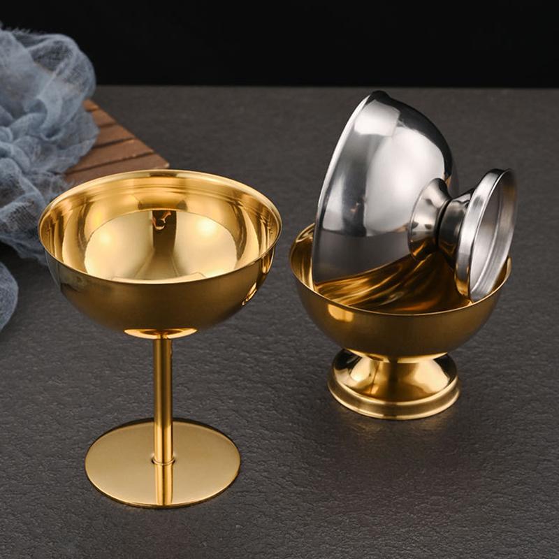 Coppetta da Dessert Retro con Piedino Alto in Acciaio Inossidabile 304 Contenitore di Lusso per Gelato Bicchiere da Cocktail per Hotel Ristorante Bicchiere per Budino