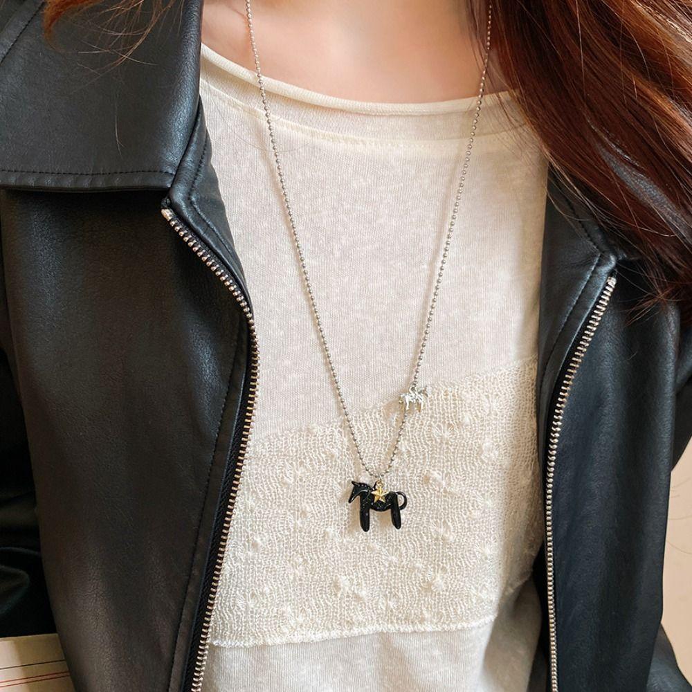 Zinc Zinc Alloy Horse Pendant Necklaces Funny Zodiac Animal Necklaces Beads Chain Chokers for Women