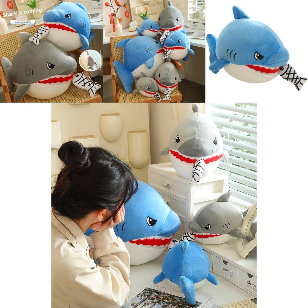 Shark Eating Small Fish Plush Toy With Pp Cotton Soft Stuffed Animal For Kids And Children