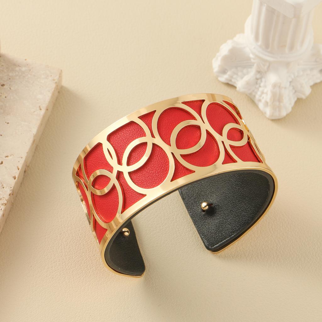 Cerchio Georgett Decorazione Geometrica Pelle Sostituibile Double Face Gioielli da Donna per Uso Quotidiano Bracciale Aperto Regalo