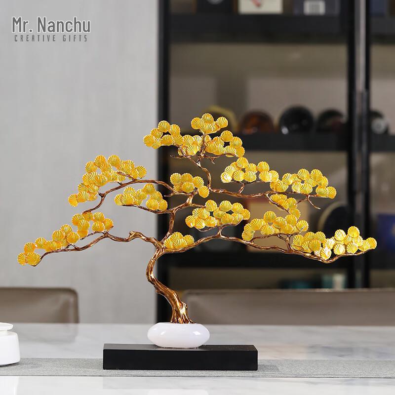 Enamel Gold Jade Welcoming Pine Wealth Decor