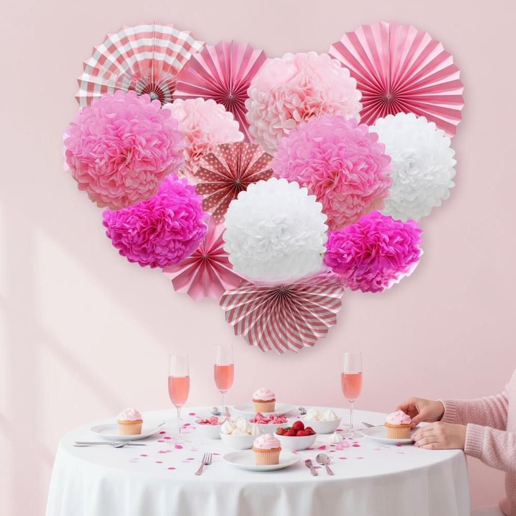 Round Paper Flower Fans And Balls Set For Wedding Party Decor Eco-Friendly Multicolor Visual Effect