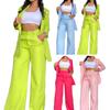 Women's Piece And Pants Suit Set Two High Waist Pants Set