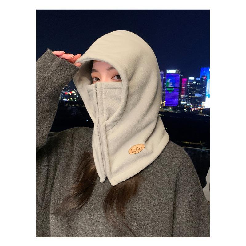 Women S Winter Warm Scarf Hat Integrated Cap For Outdoor Cycling Windproof Solid Color