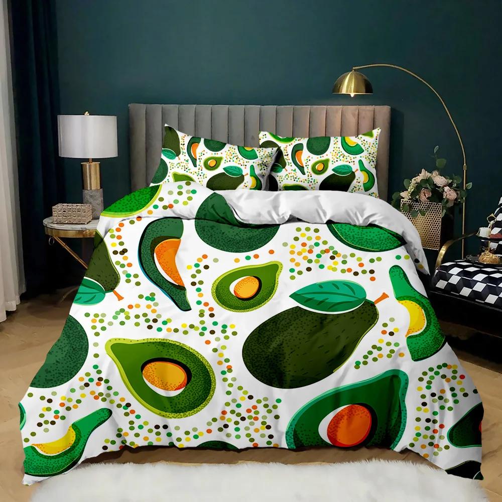 Avokado Dynetrekksett Avokado Sengetøy Søte Frukter Dynetrekk Queen Tropisk Botanisk Tegneserie Polyester Dyne Trekk