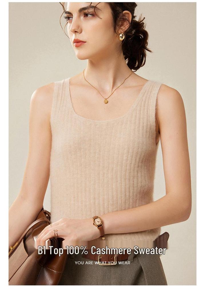 2026 Le Kasha Women’s 100% Cashmere U-neck Knit Camisole Vest - Autumn/Winter